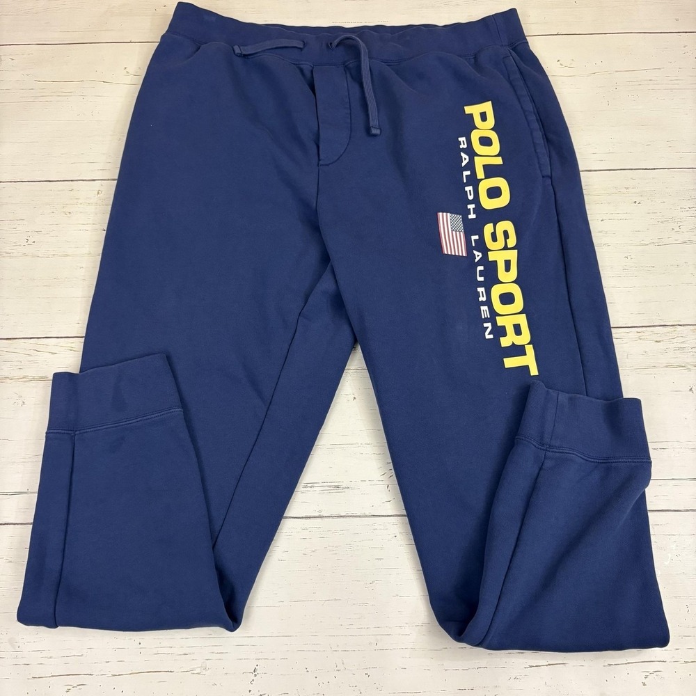 Polo Ralph Lauren Sweatpants Mens XL Blue Fleece Joggers Polo Sport Logo Cuffed